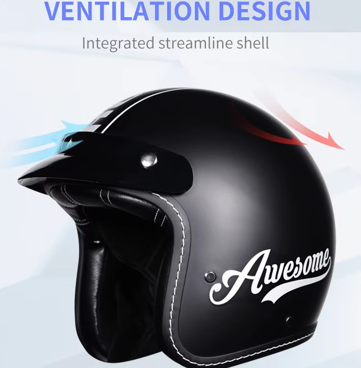 Vintage-Style 3/4 Open Face Motorcycle Helmet with Removable Visor - DOT Approved - Lightweight - Breathable