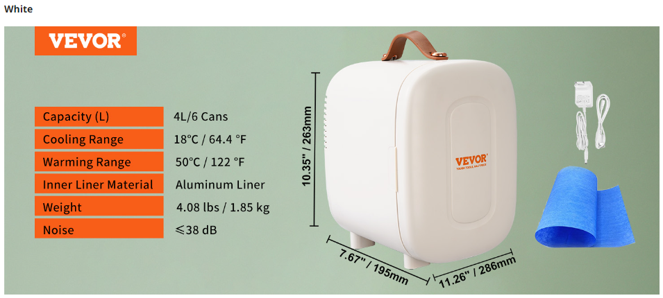 VEVOR 4L Mini Car Refrigerator - Compact Portable Cooler & Warmer for Travel, Camping, & Home Use - Ideal Food & Drink Storage Solution for Cars & Trucks