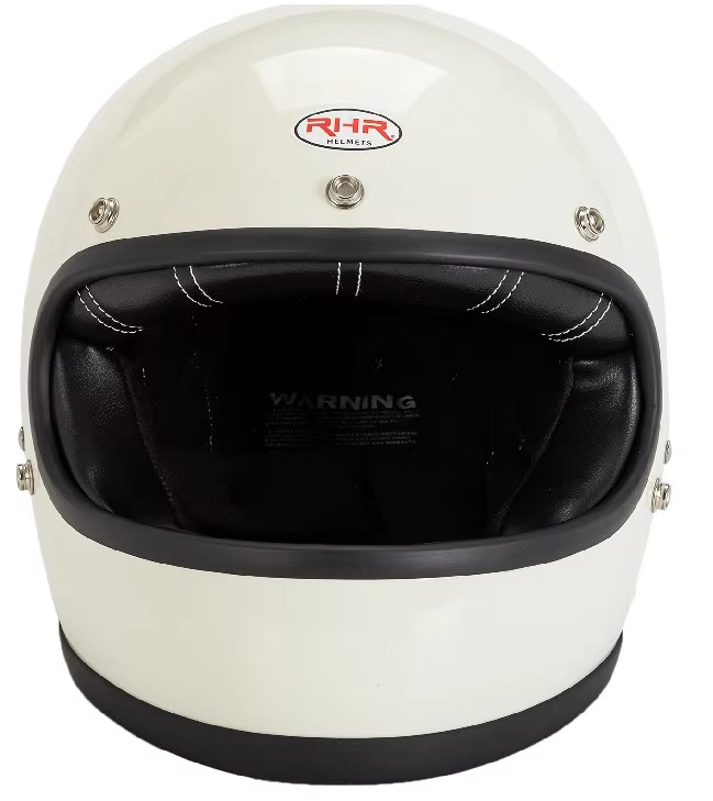 RHR Classic Full Face Motorcycle Helmet - DOT Approved - Vintage Style with DD Ring Buckle for Maximum Safety