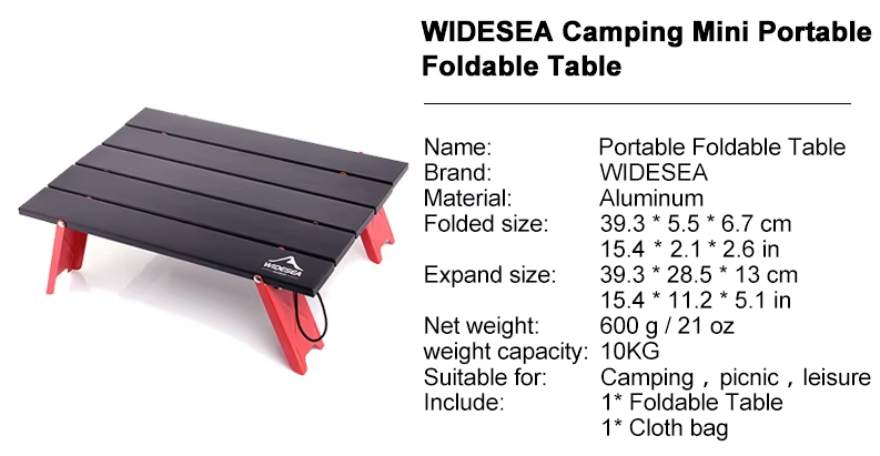 WIDESEA Portable Camping Table - Mini Ultra-Light Foldable Aluminum Alloy Table for Outdoor Picnics and BBQs