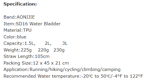 AONIJIE SD16 Soft Reservoir Water Bladder Hydration Pack - BPA-Free with Temperature Retention - Available in 1.5L, 2L and 3L Sizes