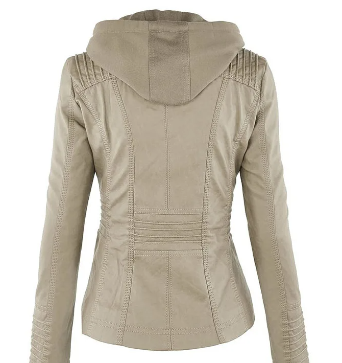 Waterproof Windproof Women's Suede PU Leather Jacket with Removable Hoodie - XS-XL Sizes Available