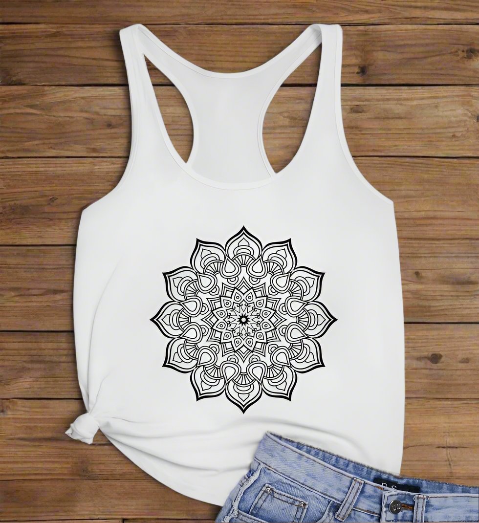 Women's Flower Art Graphic Print Racerback Tank Top in 100% Cotton Fabric