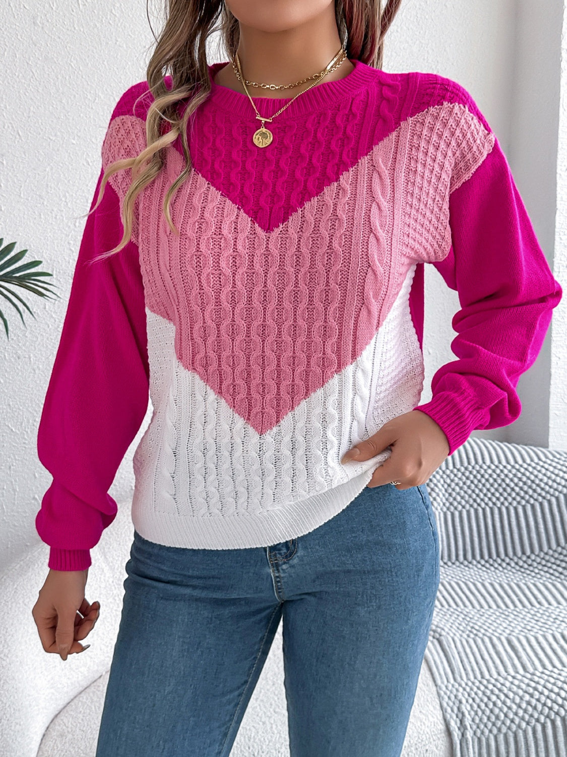 Women’s Classic Round Neck Long-Sleeve Knit Sweater | Soft Stretchy Acrylic Pullover