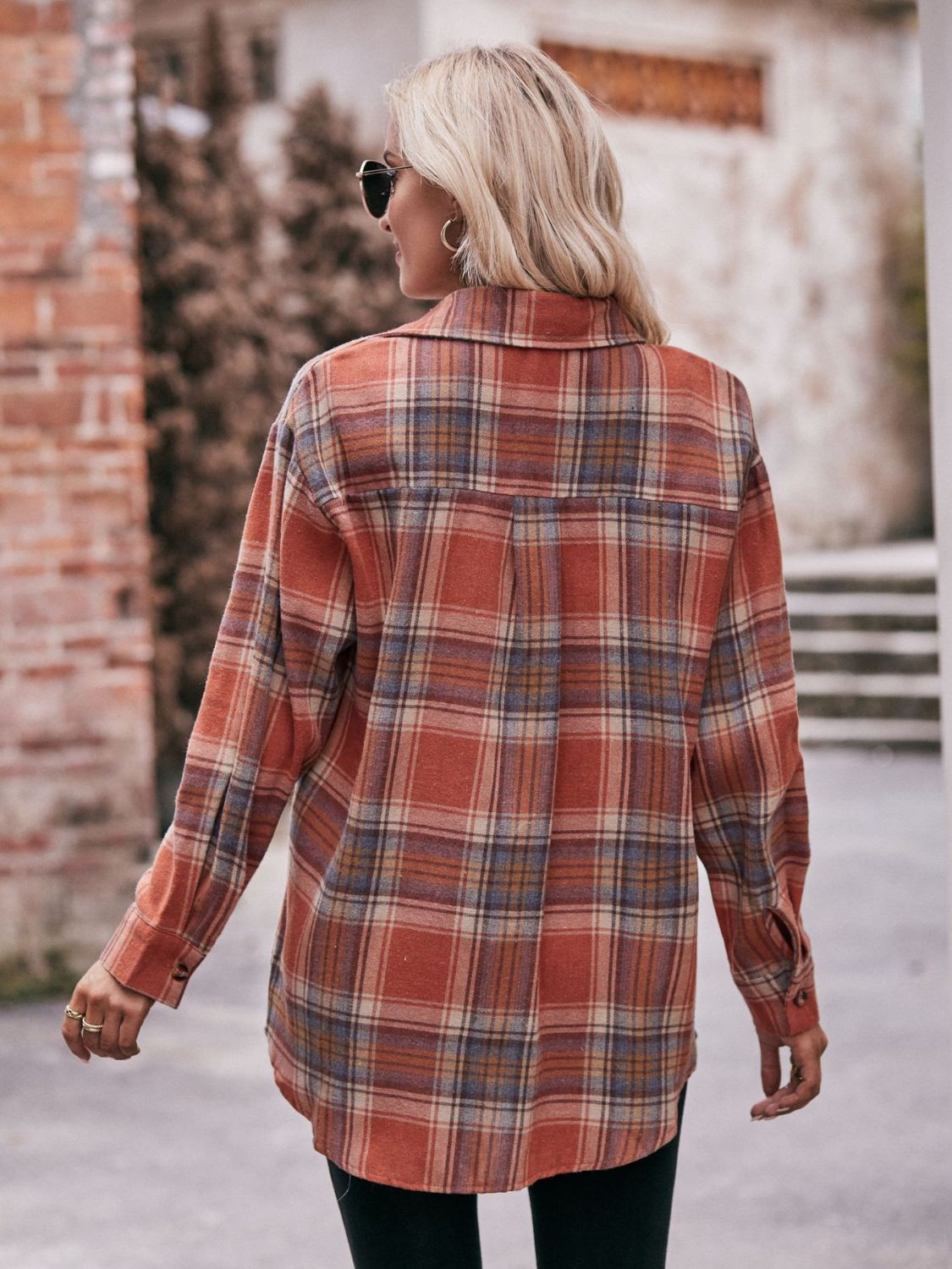 Women's Plaid Longline Shirt with Pockets - Dropped Shoulder Oversized Design