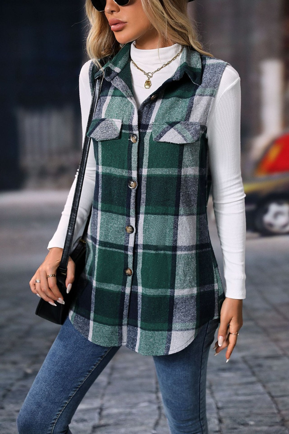 Women's Versatile Plaid Vest Coat with Button Closure - Ideal for Layering