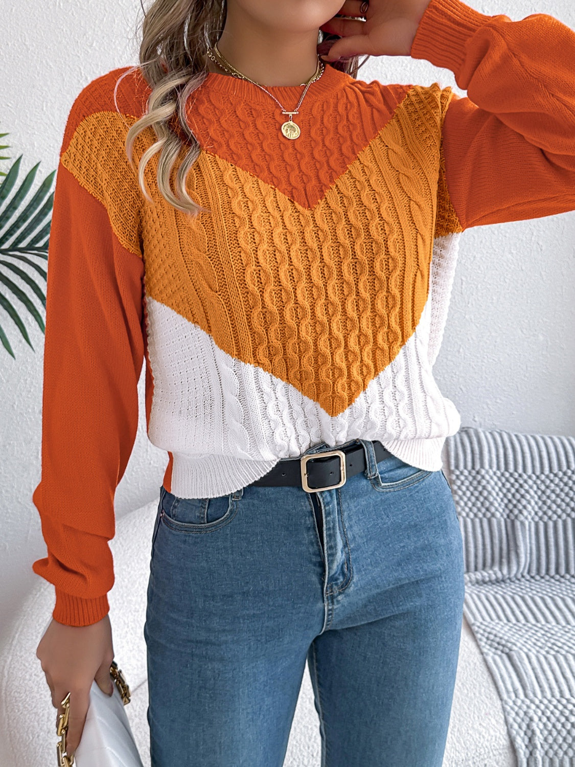 Women’s Classic Round Neck Long-Sleeve Knit Sweater | Soft Stretchy Acrylic Pullover