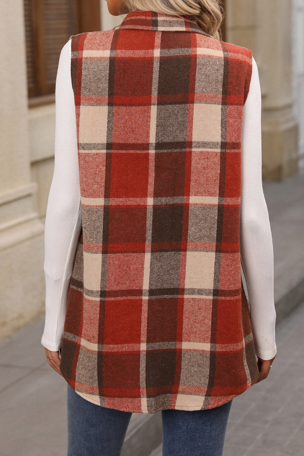 Women's Versatile Plaid Vest Coat with Button Closure - Ideal for Layering