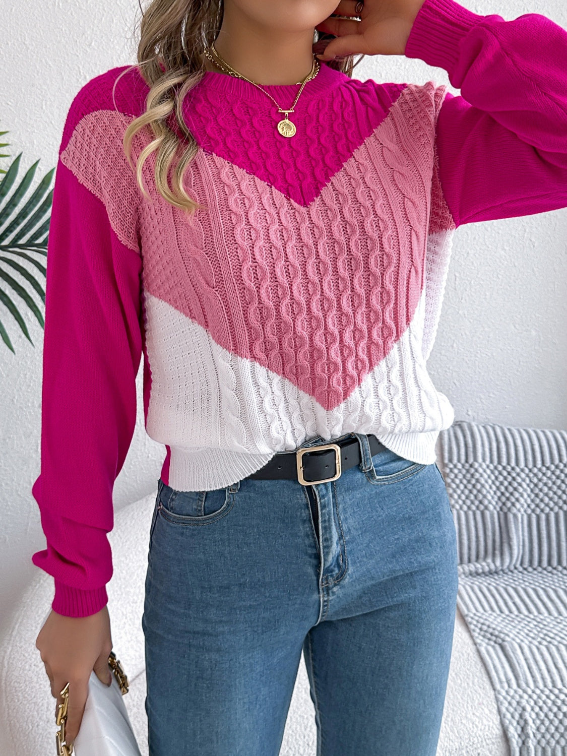 Women’s Classic Round Neck Long-Sleeve Knit Sweater | Soft Stretchy Acrylic Pullover