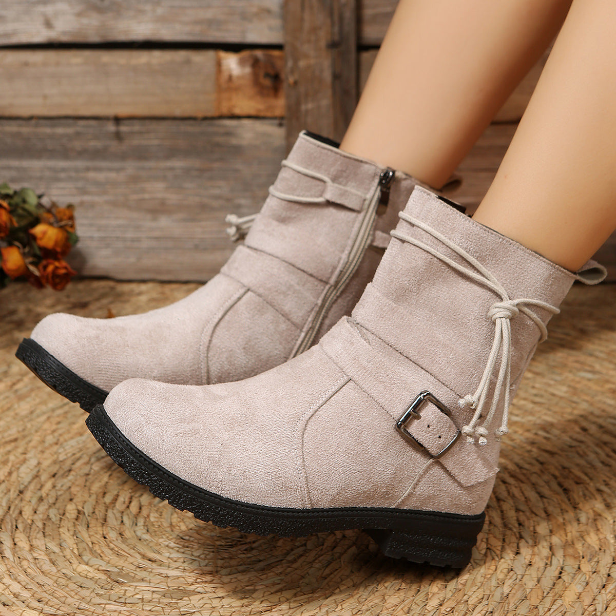 Stylish Women's Suede Side Zip Boots with Round Toe | All-Day Comfort Low Heel Footwear