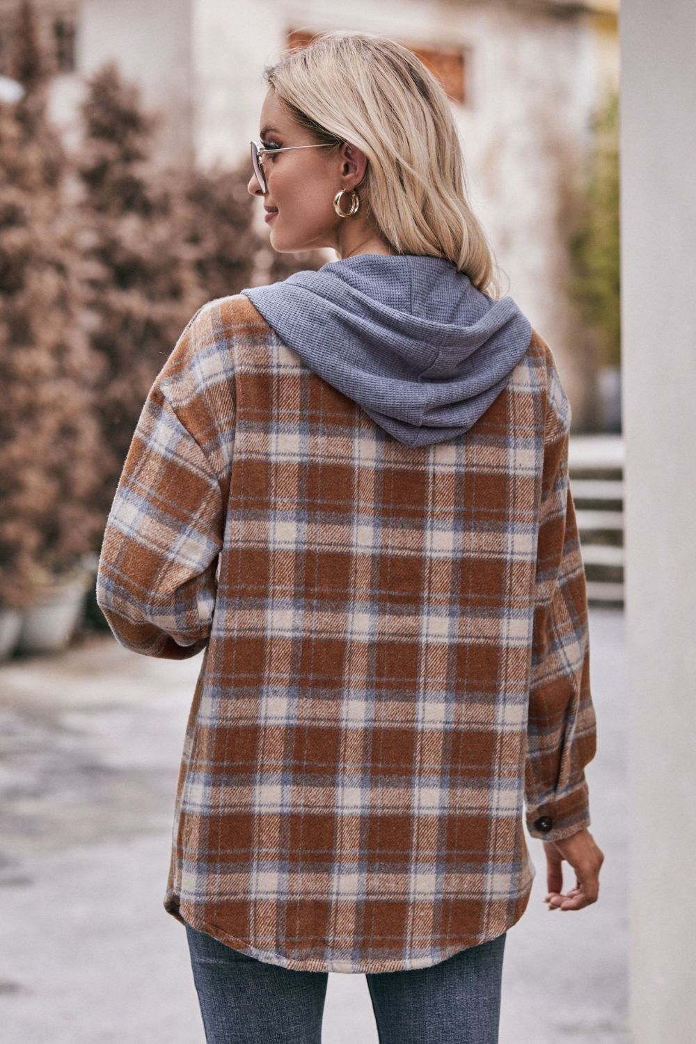 Mandy Women's Hooded Longline Plaid Jacket - Dropped Shoulders and Casual Style