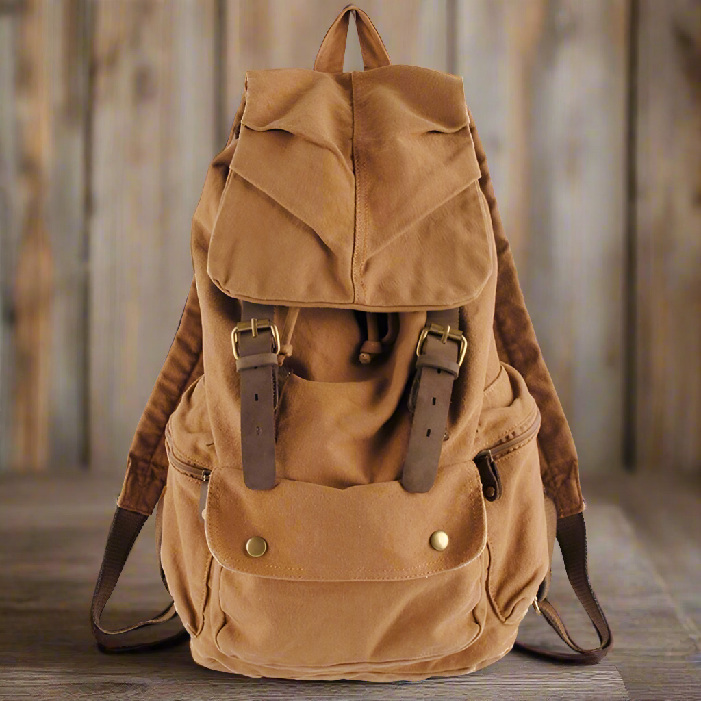 MUNUKI Vintage Lightweight Leather Canvas Backpack - Spacious 20-35 Liter Capacity