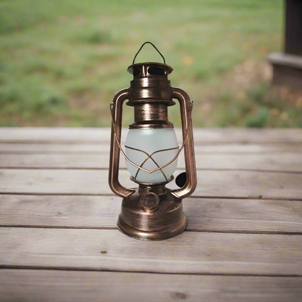 Vintage Waterproof LED Camping Lantern Durable Iron and PVC Construction Flame and Lighting Modes