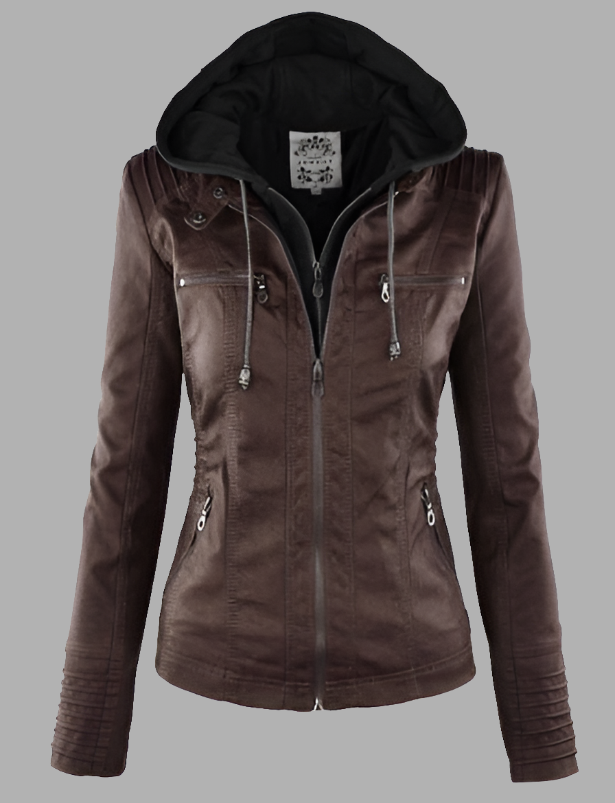 Waterproof Windproof Women's Suede PU Leather Jacket with Removable Hoodie - XS-XL Sizes Available