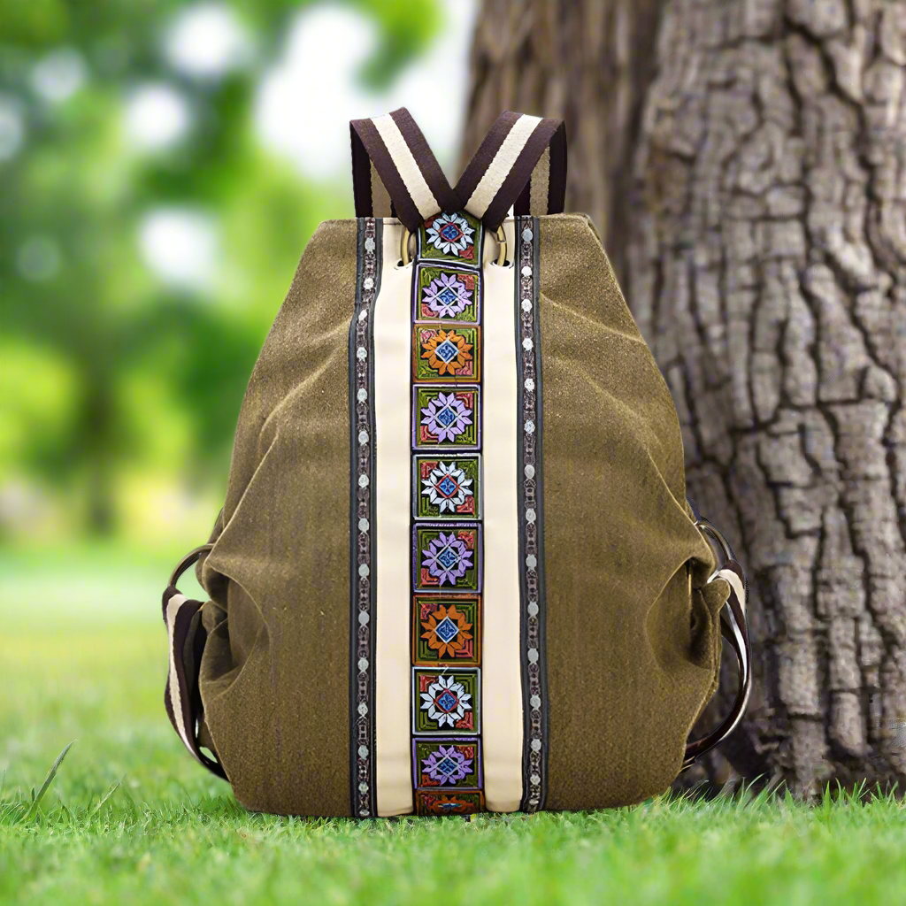 Tribal Canvas Backpack for Women - Stylish and Functional Bag with Pockets and Adjustable Straps