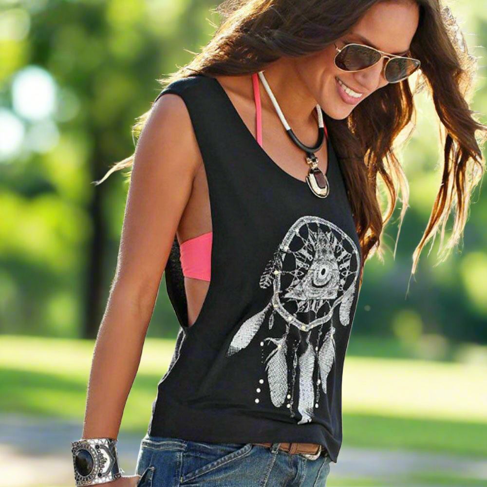 Dreamcatcher Sleeveless Tank Top - Women's Graphic Print Summer Fashion