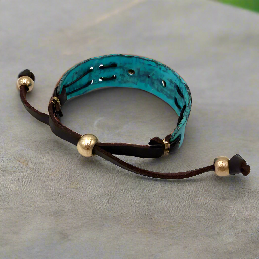 Lunar Deer Turquoise Stone Native Arrow Rope Western Cuff Bracelet