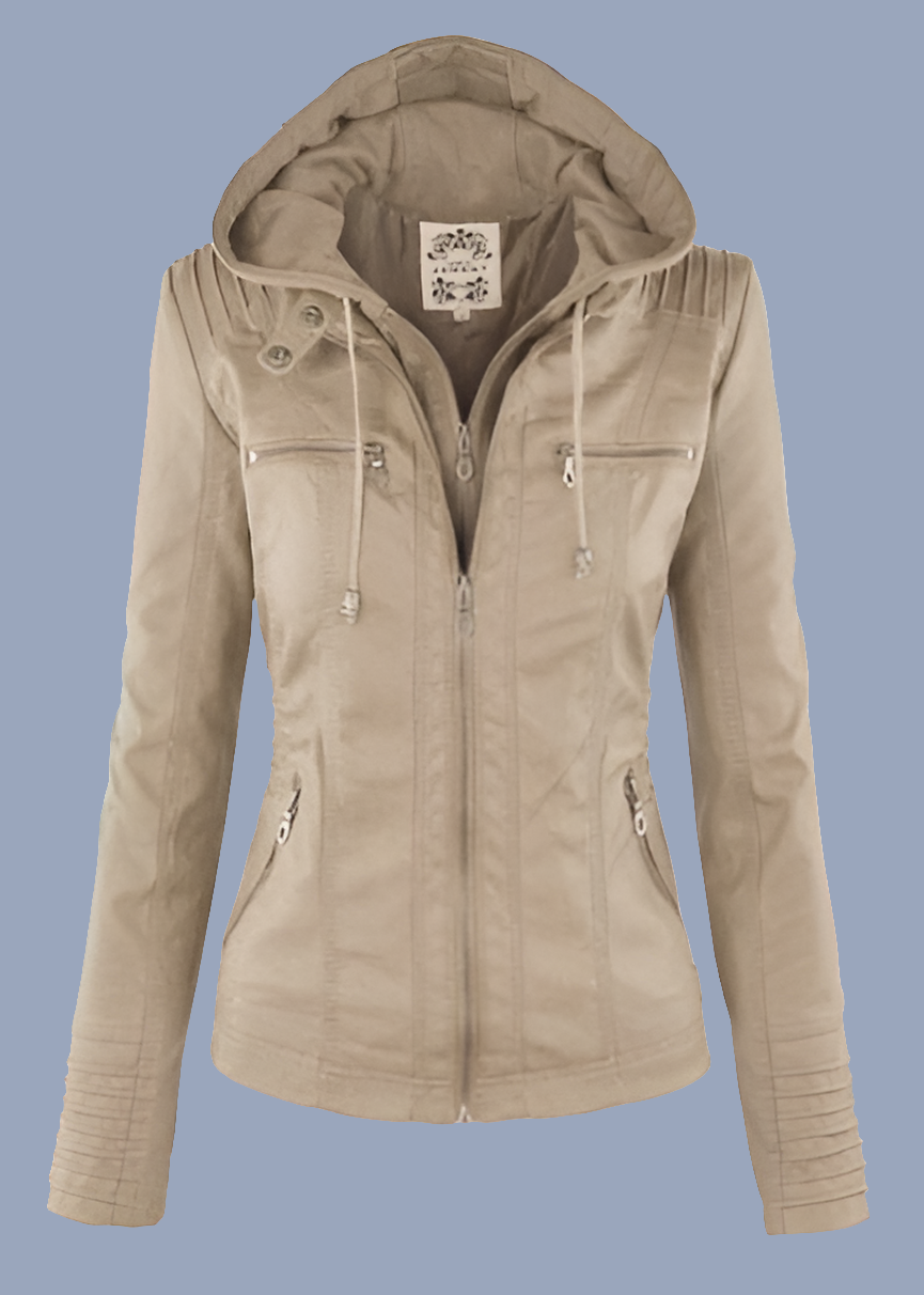 Waterproof Windproof Women's Suede PU Leather Jacket with Removable Hoodie - XS-XL Sizes Available