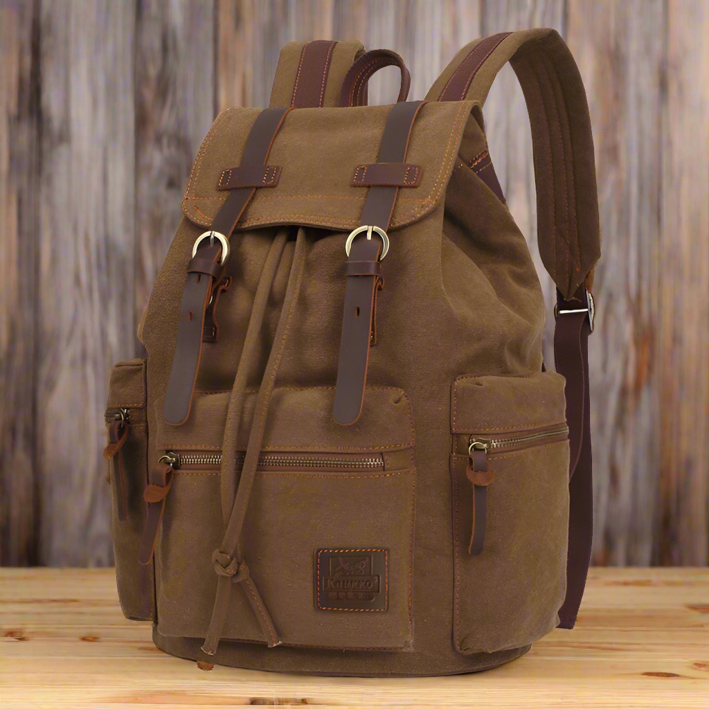 Vintage Waterproof Canvas Rucksack Backpack with Adjustable Straps - Durable Outdoor Travel Bag