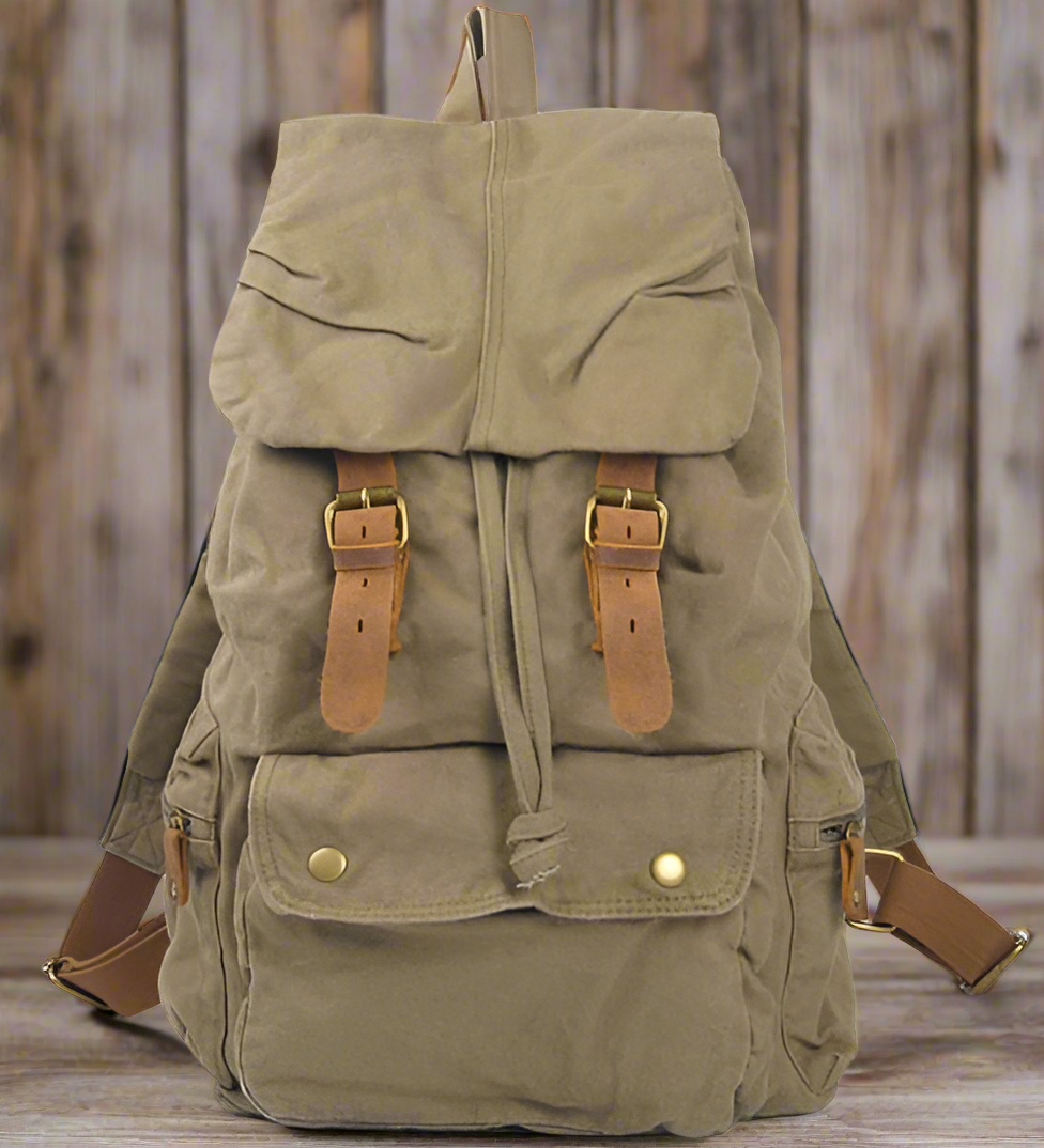 MUNUKI Vintage Lightweight Leather Canvas Backpack - Spacious 20-35 Liter Capacity