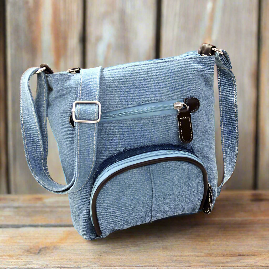 Women's Durable Denim Purse Handbag with Adjustable Shoulder Strap - Dark Blue and Light Blue Options