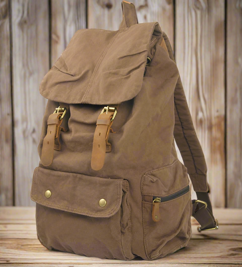 MUNUKI Vintage Lightweight Leather Canvas Backpack - Spacious 20-35 Liter Capacity