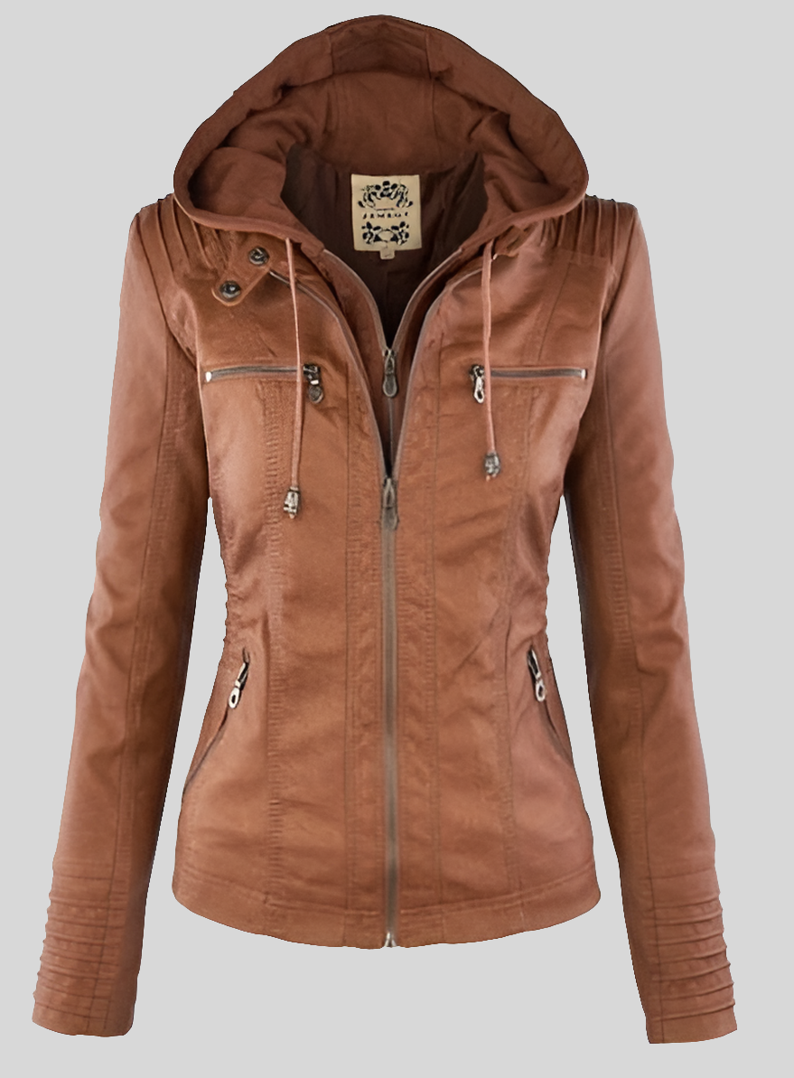 Waterproof Windproof Women's Suede PU Leather Jacket with Removable Hoodie - XS-XL Sizes Available