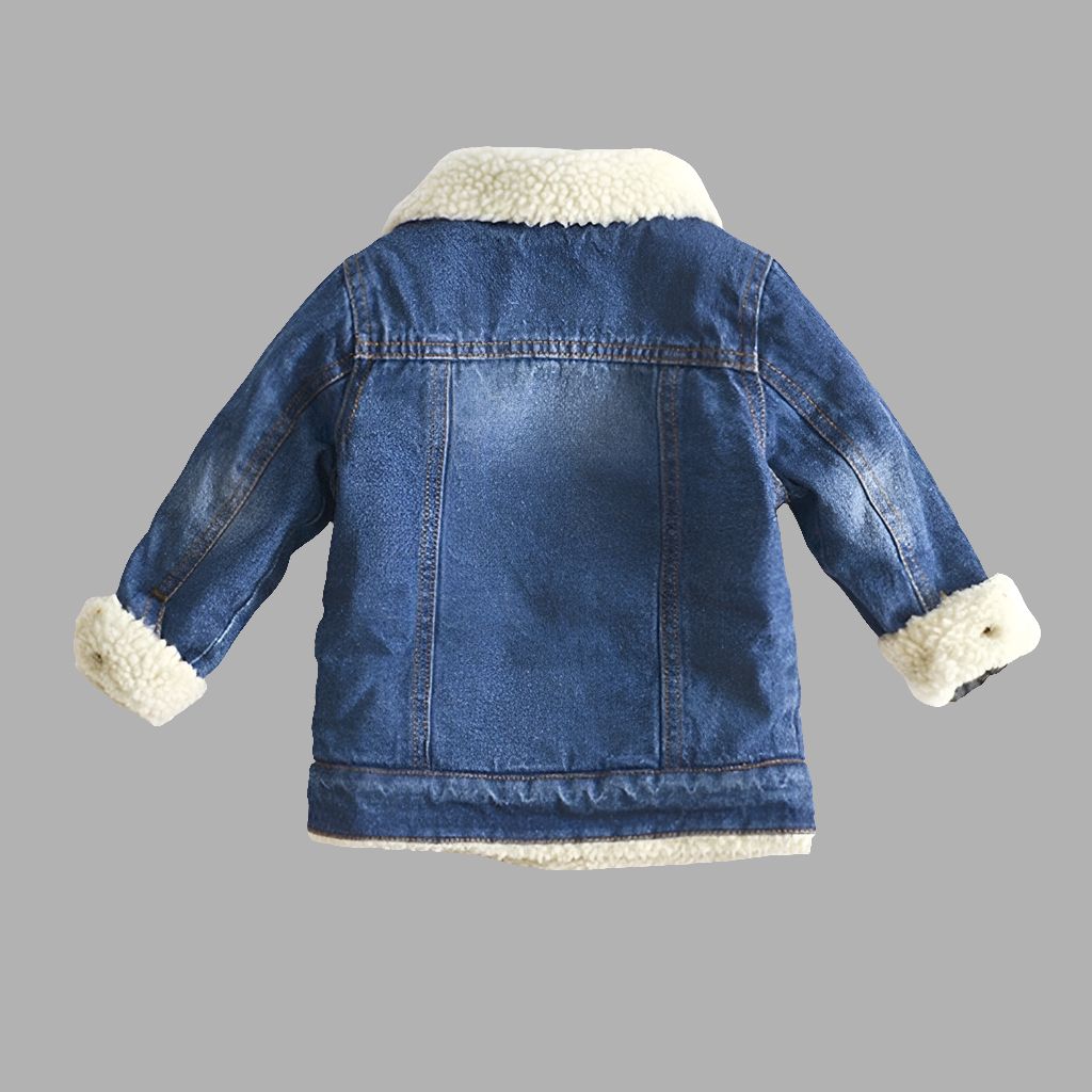 Kids Thick Cashmere Denim Jacket Turn-Down Collar Pockets 2-6Y Unisex