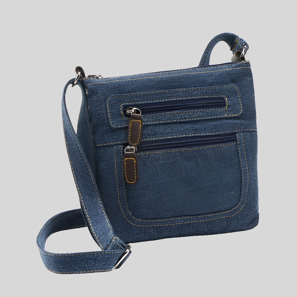 Denim Canvas Crossbody Bag with Embroidered Design - Stylish Shoulder Bag for Women