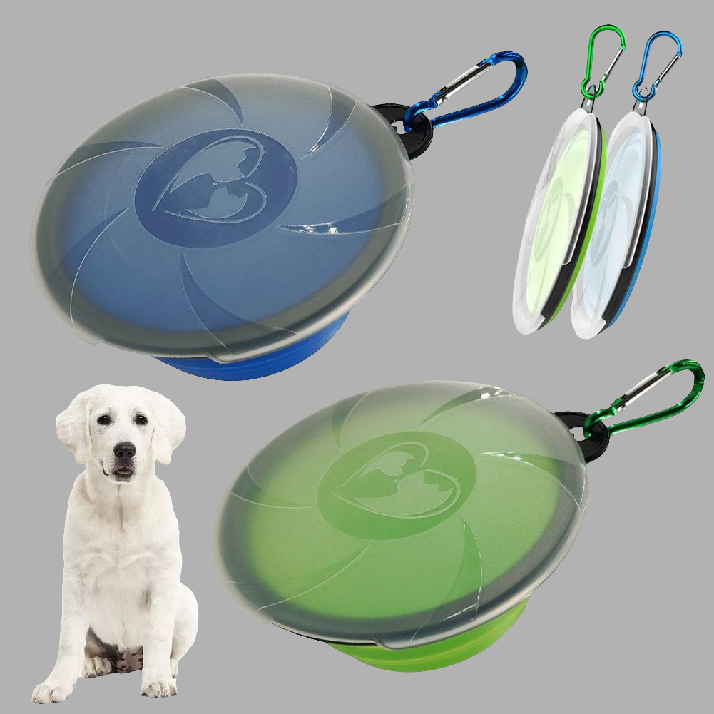 Durable Collapsible Dog Bowl with Lid and Food Container with Carabiner for Convenient Transport