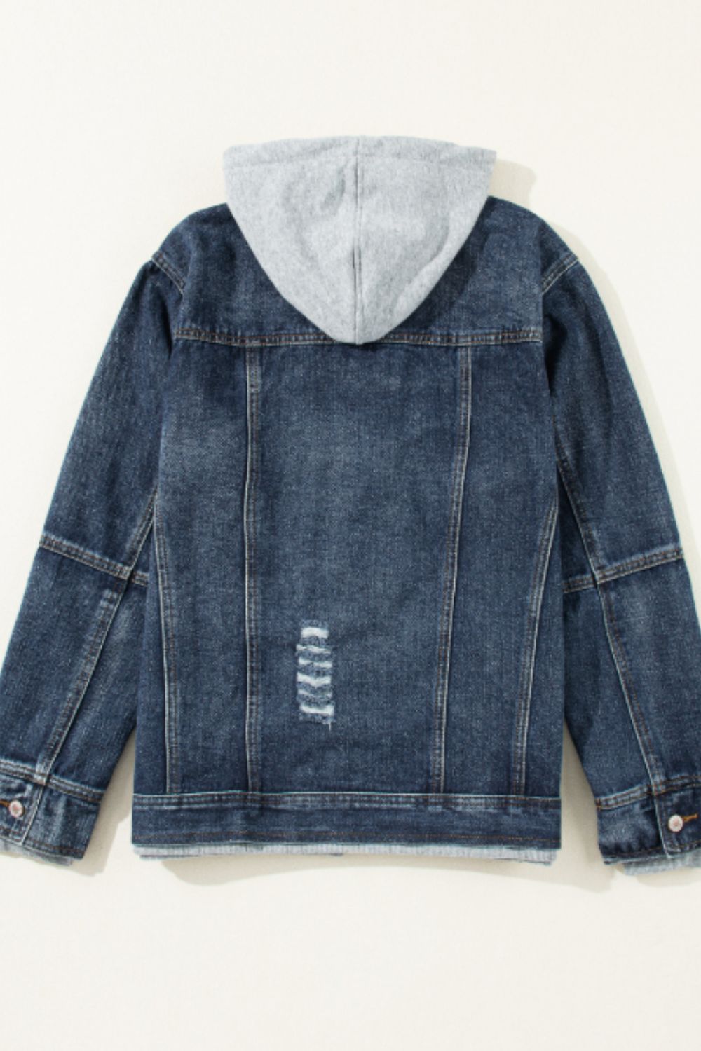 Stylish Women's Fake Two-Piece Denim Hoodie Jacket | Zip-Up with Distressed Accents and Pockets