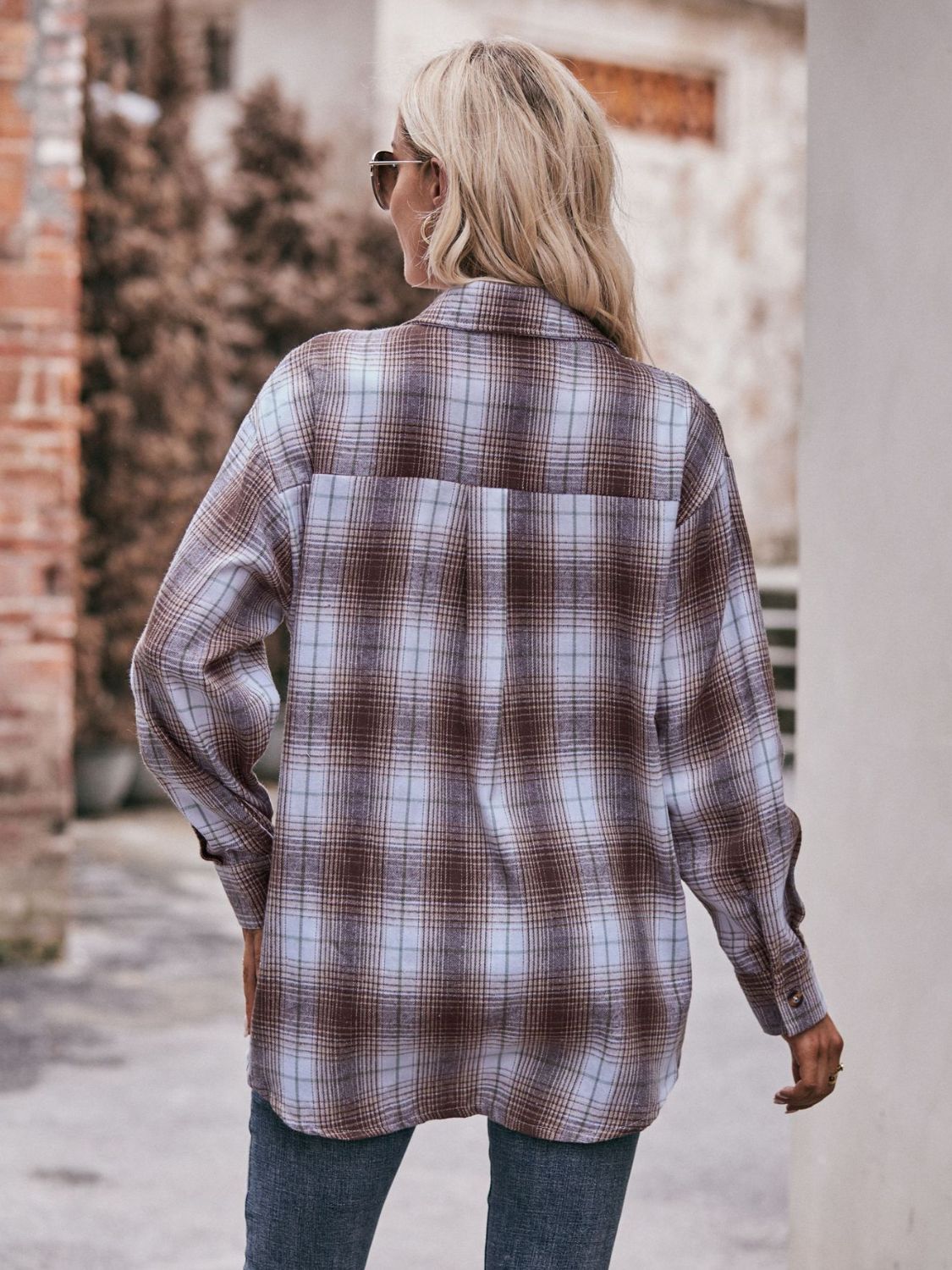 Women's Plaid Longline Shirt with Pockets - Dropped Shoulder Oversized Design