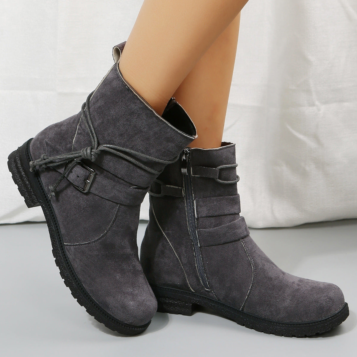 Stylish Women's Suede Side Zip Boots with Round Toe | All-Day Comfort Low Heel Footwear