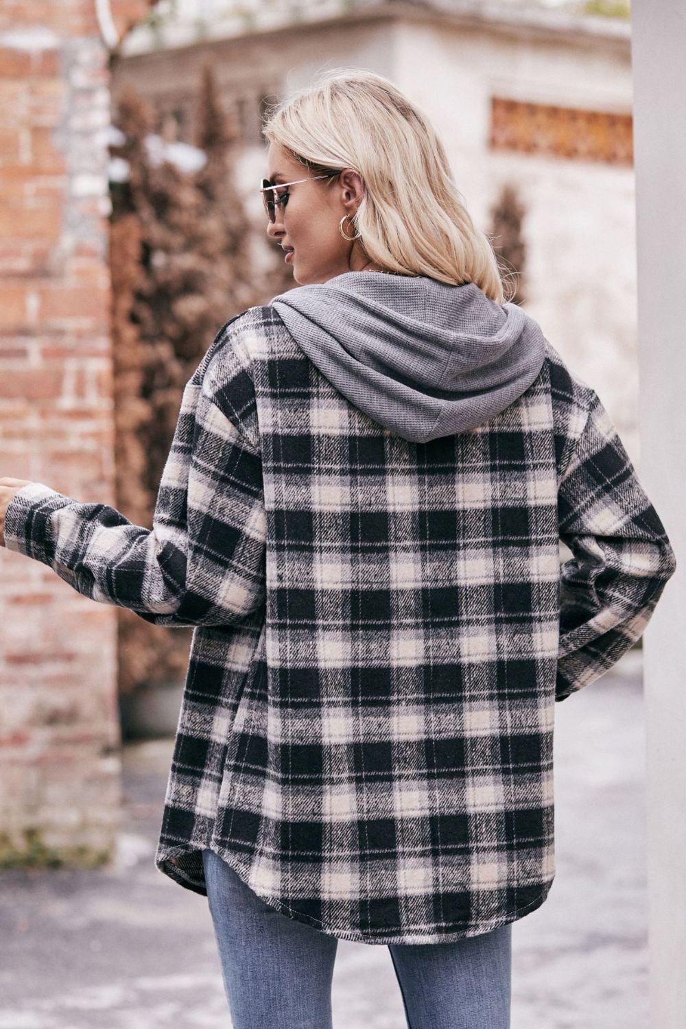 Mandy Women's Hooded Longline Plaid Jacket - Dropped Shoulders and Casual Style