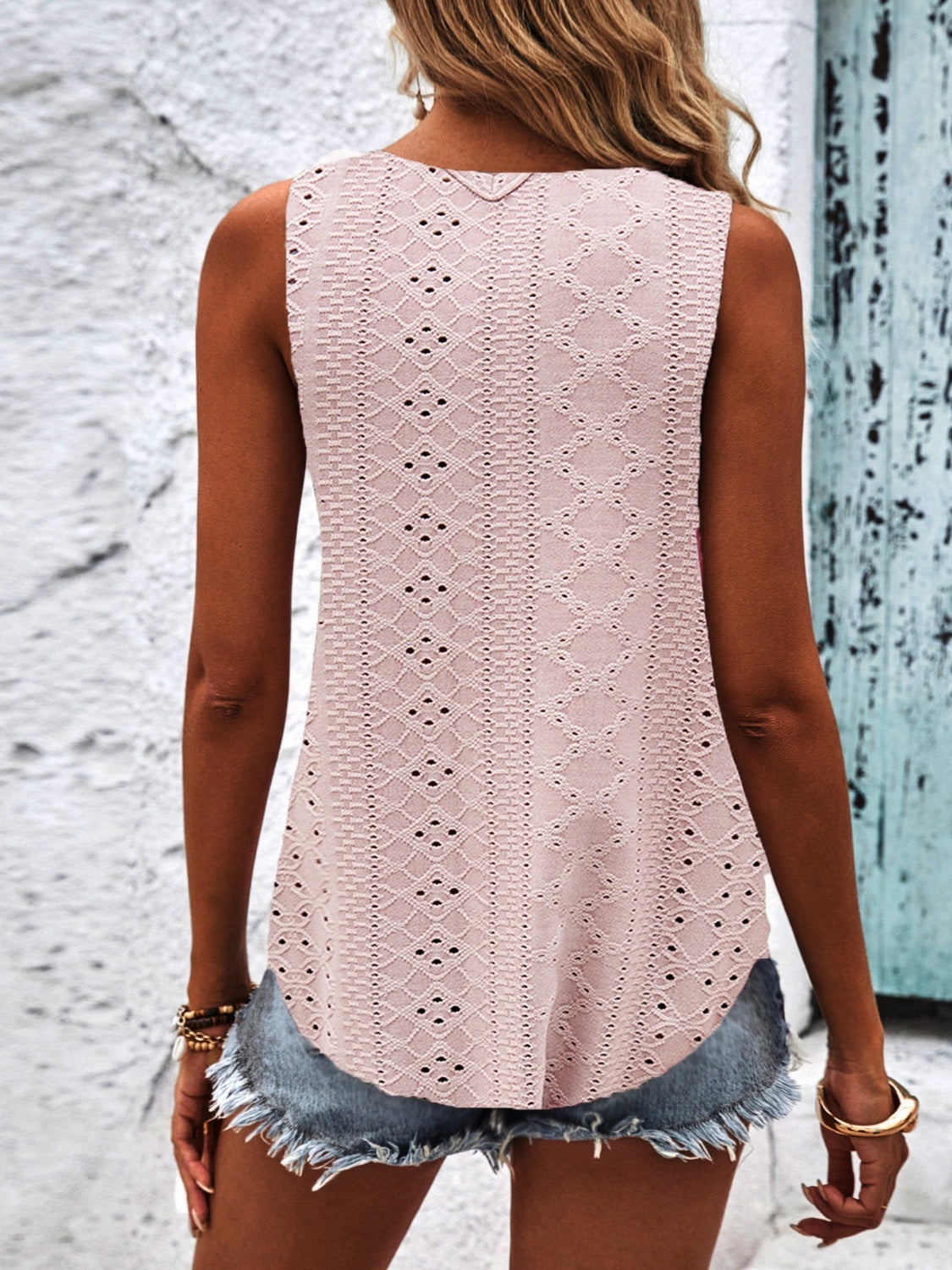 Fashionable Women's Eyelet Wide Strap Tank - Stretchy Comfort with Sheer Opaque Design