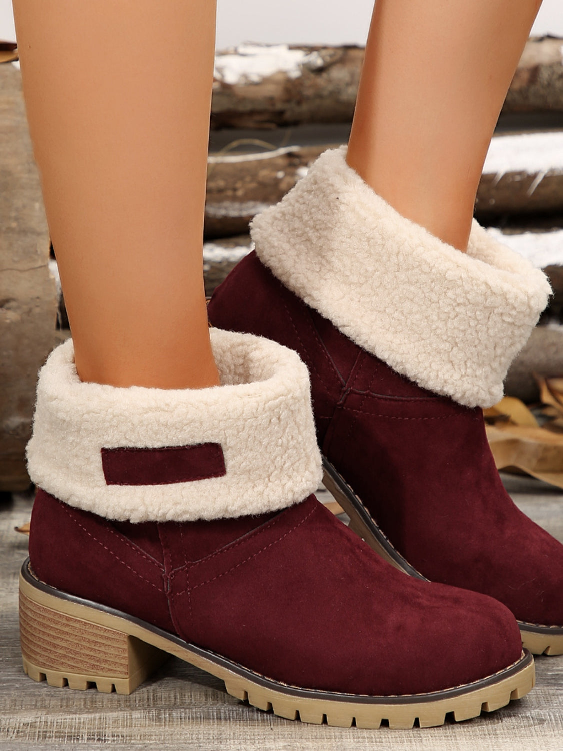 Women's Cozy Thermal Fuzzy Block Heel Boots | Warm Winter Footwear for Style and Comfort