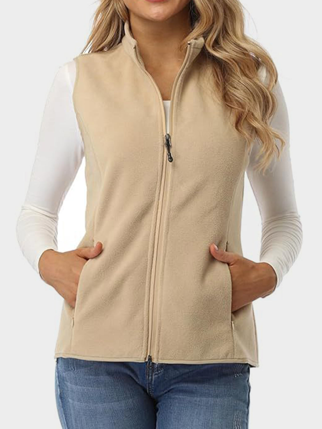 Women's Zip-Up Turtleneck Vest with Pockets | Cozy Polyester-Elastane Blend for Everyday Style