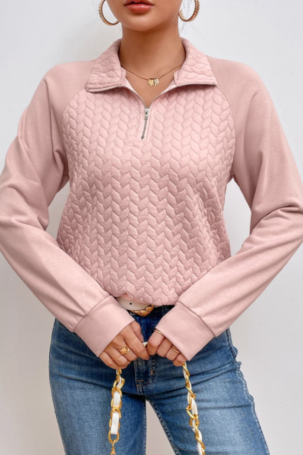 Cozy Women's Quarter Zip Sweatshirt | Textured Long Sleeve Top for Everyday Wear