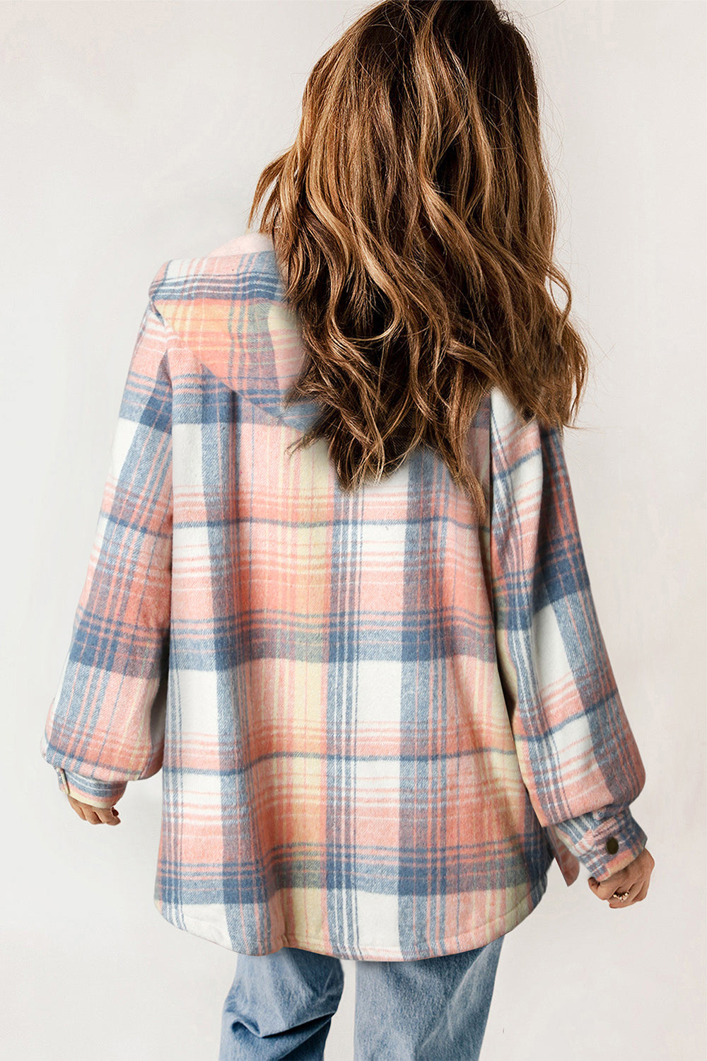 Women’s Plaid Hooded Jacket with Snap Front and Pockets - 100% Polyester Seasonal Outerwear