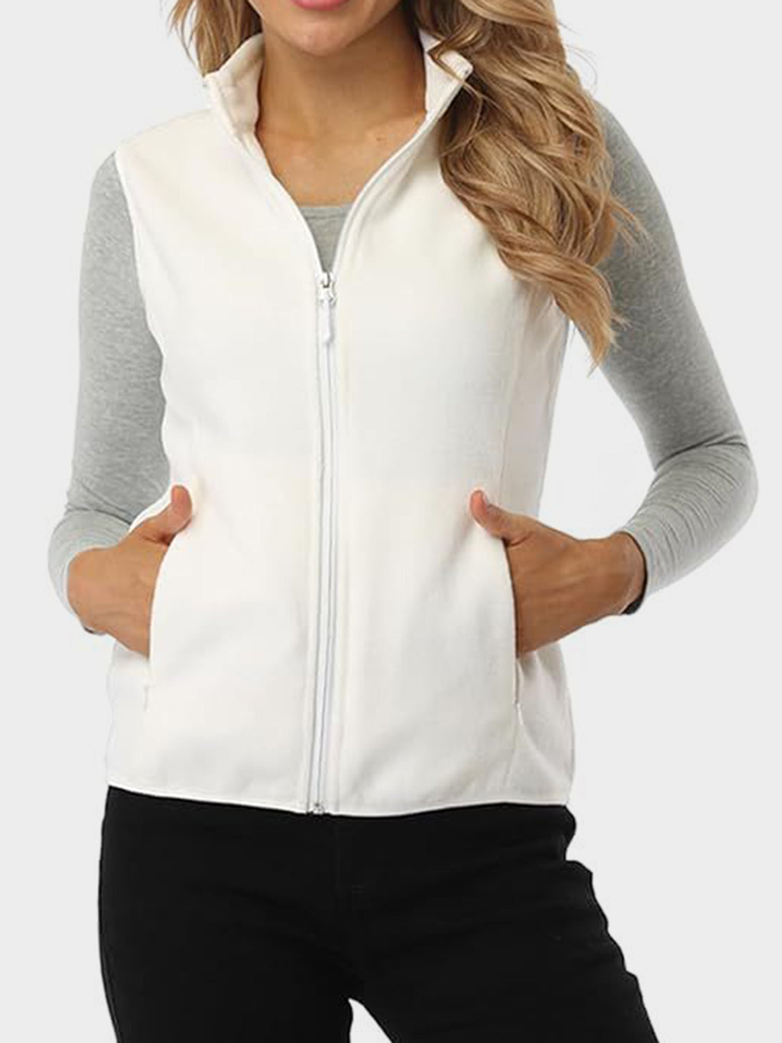 Women's Zip-Up Turtleneck Vest with Pockets | Cozy Polyester-Elastane Blend for Everyday Style