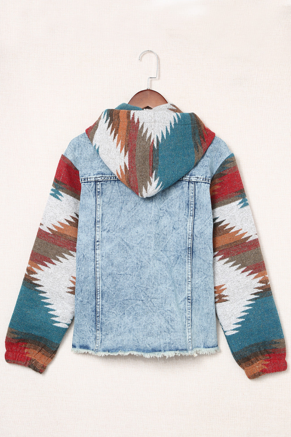 Women's Raw Hem Geometric Print Denim Jacket