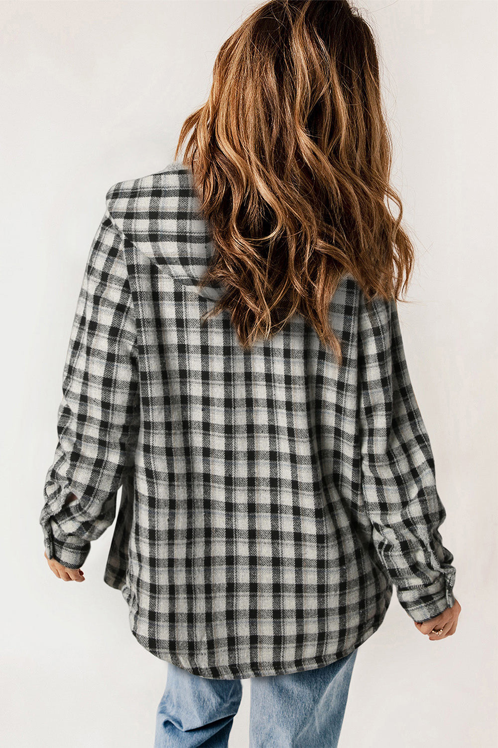 Women’s Plaid Hooded Jacket with Snap Front and Pockets - 100% Polyester Seasonal Outerwear