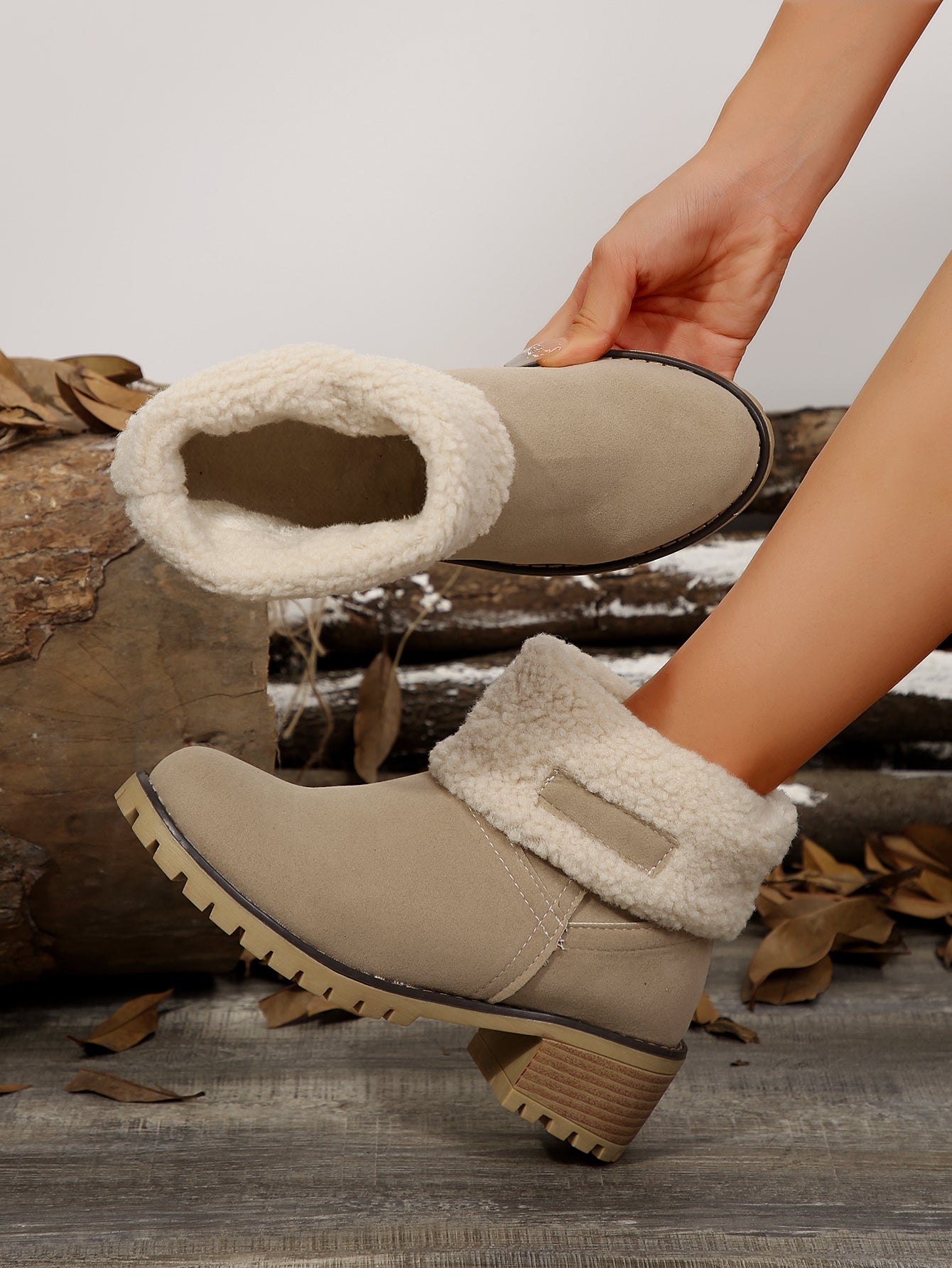 Women's Cozy Thermal Fuzzy Block Heel Boots | Warm Winter Footwear for Style and Comfort