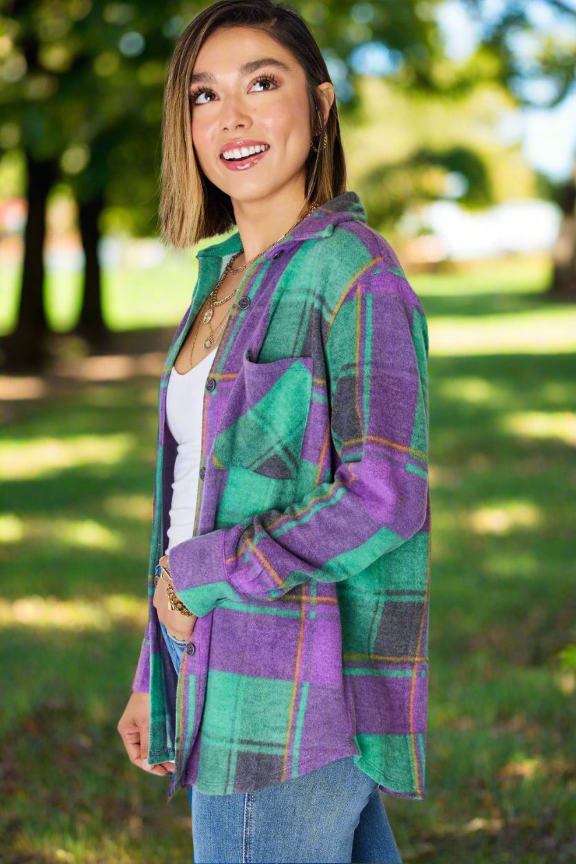 Women's Zenana Plaid Button-Up Shacket - Versatile Long Sleeve Shirt Jacket for All Seasons