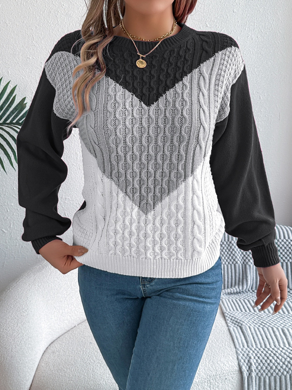 Women’s Classic Round Neck Long-Sleeve Knit Sweater | Soft Stretchy Acrylic Pullover