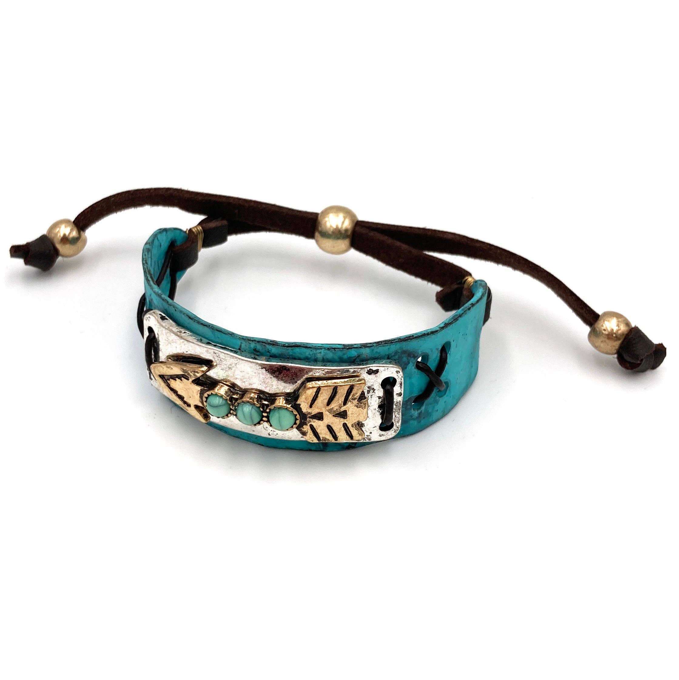 Lunar Deer Turquoise Stone Native Arrow Rope Western Cuff Bracelet