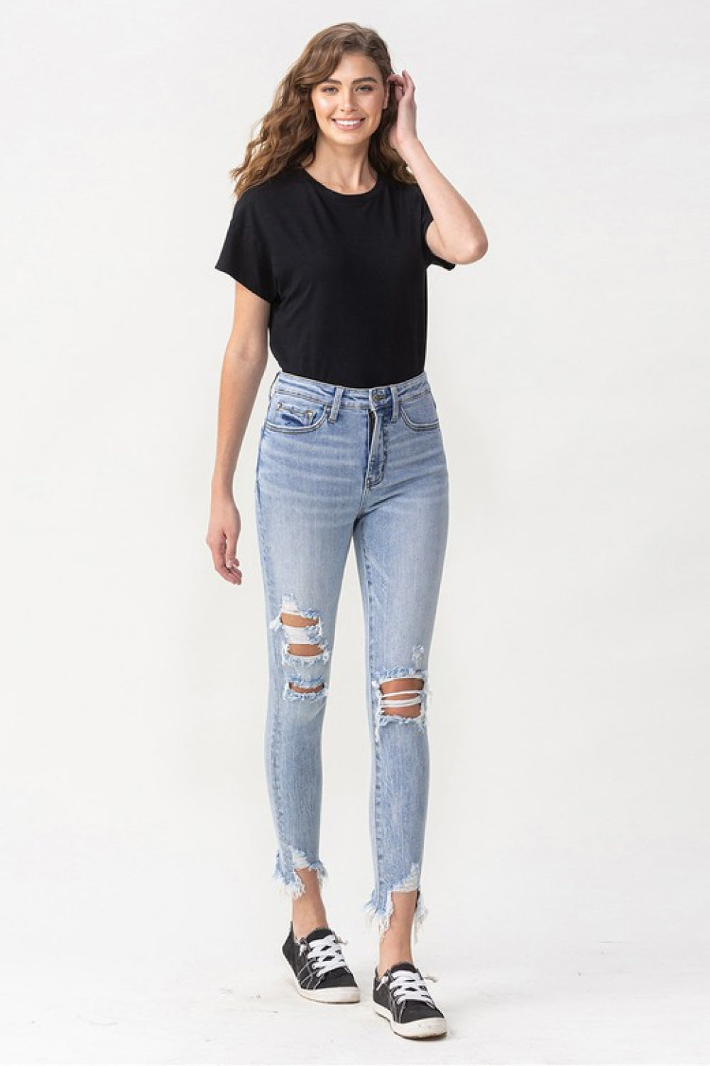 Women's Loveret Lauren Distressed High Rise Skinny Jeans with Raw Hem and Moderate Stretch in a Cotton Blend