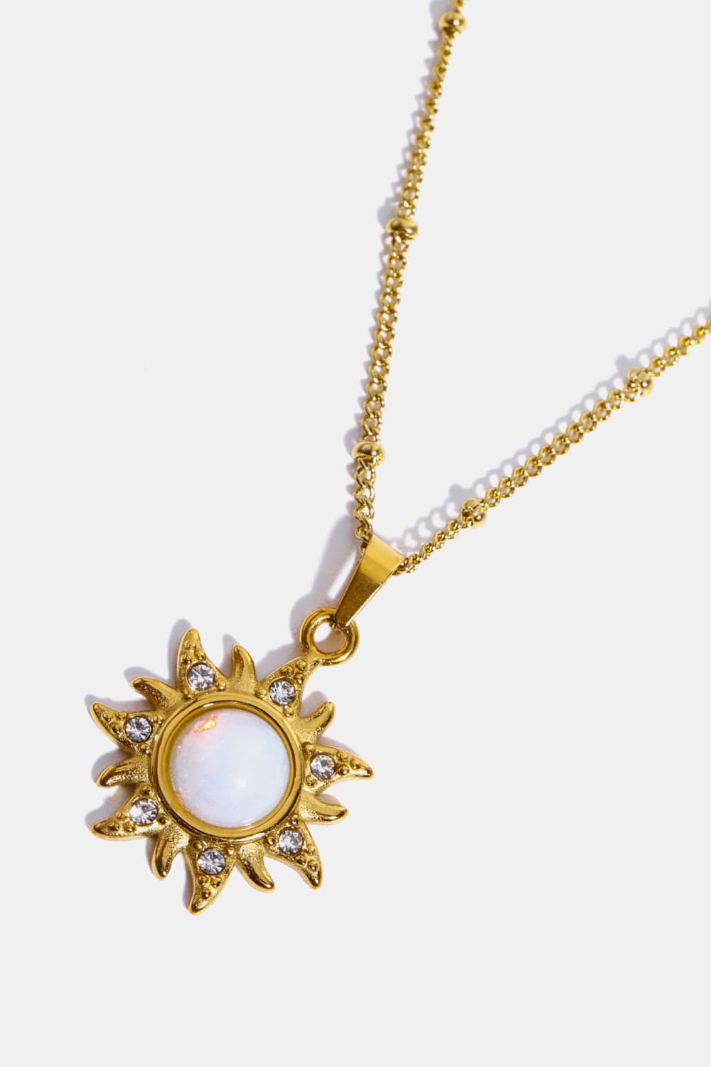 Opal Sun Pendant Stainless Steel - 18K Gold-plated Necklace - Stylish and Durable Jewelry Accessory with Opal and Zircon Inlay