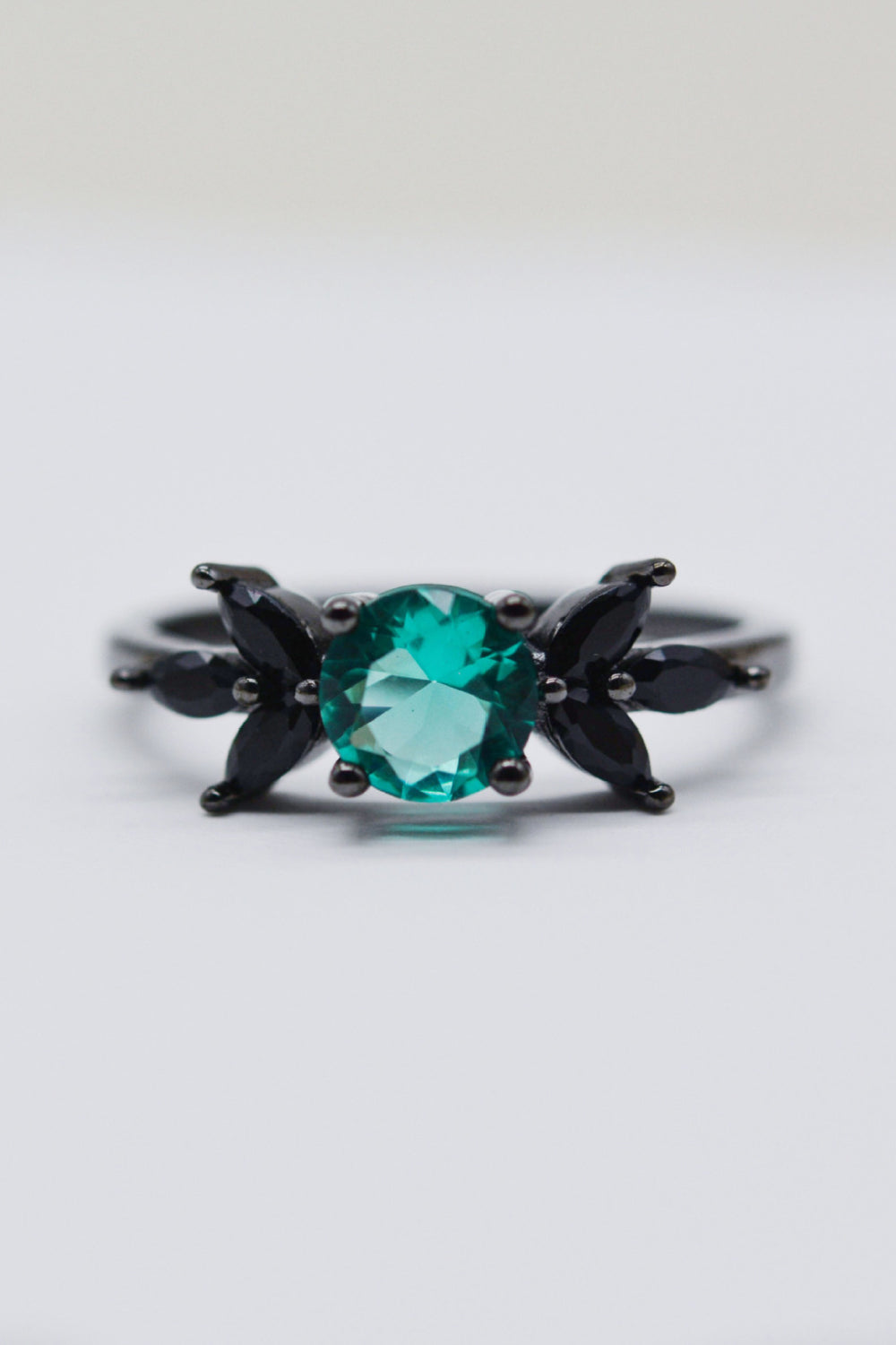 Paraiba Blue Zircon Leaf Ring Sterling Silver Black Gold Plated Gemstone Jewelry Sizes 5-10 Includes Matching Box