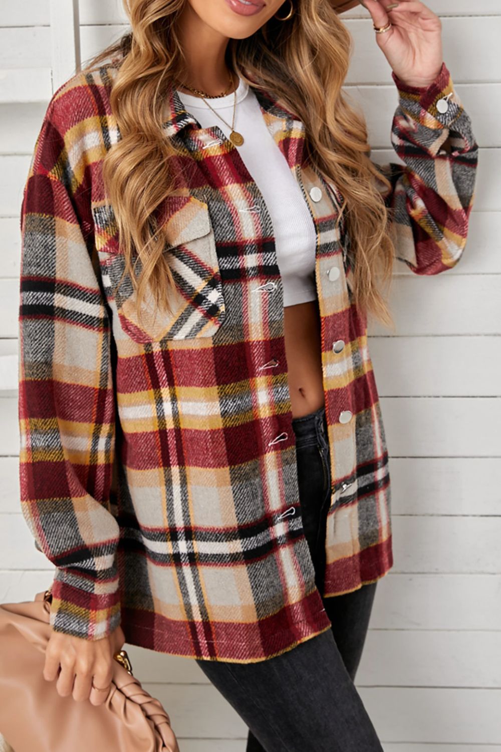 Women's Plaid Button Down Flannel Shacket with Pockets - Stylish Casual Chic Shirt Jacket